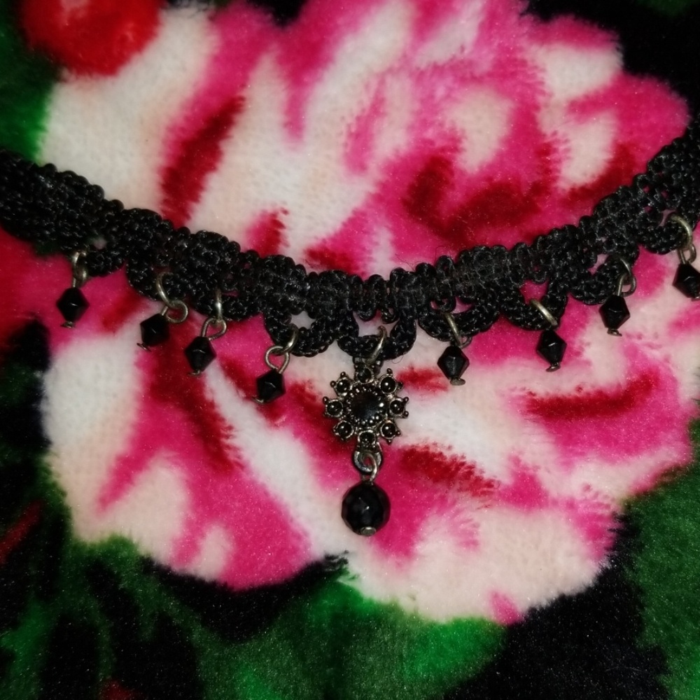 Black Gothic Style Woven Choker Necklace